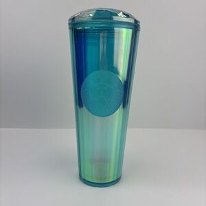 Starbucks 2021 Summer Turquoise Teal Blue Iridescent Kaleidoscope Tumbler‎ 24oz